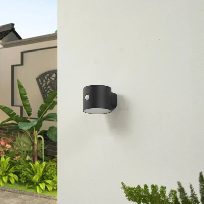 Afbeelding van Lindby LED wandlamp Amren, zwart, ABS, sensor