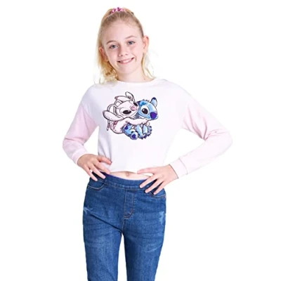 Afbeelding van Disney Hoodie voor meisjes, Stitch sweater, Croptop meisjes en tienermode 7 14 jaar, Beige/Roze