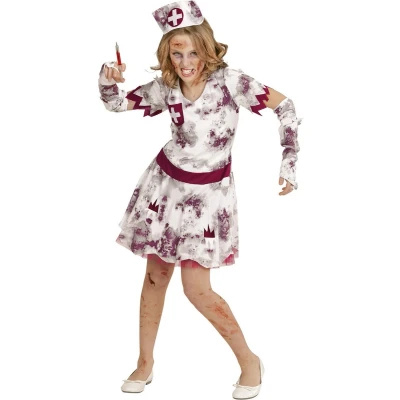 Afbeelding van Widmann Zombie Kostuum Izzy Verpleegster Meisje Rood, Wit / Beige Maat 158 Halloween Verkleedkleding