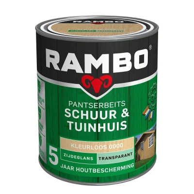 Afbeelding van Rambo Pantserbeits Schuur &amp; Tuinhuis Transparant Zijdeglans Kleurloos 0000 0,75 liter