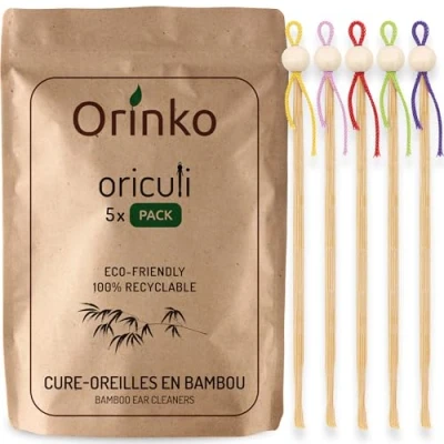 Afbeelding van ORINKO Oriculi van bamboe, 5 x milieuvriendelijke en herbruikbare oorkuur voor vervanging katoenen staaf geen afval