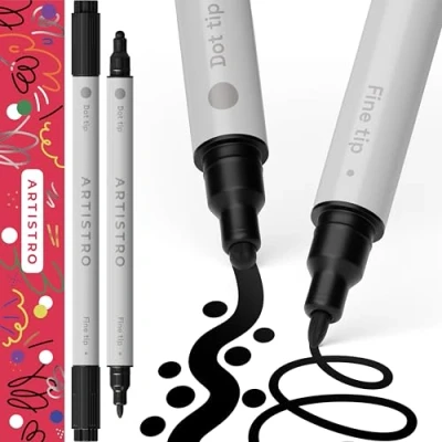 Afbeelding van ARTISTRO Set van 2 acrylverfpennen dual tip dot + fijne zwart