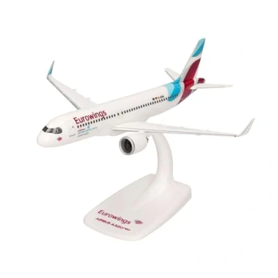 Afbeelding van Herpa modelvliegtuig Eurowings Airbus A320neo D AENA, schaal 1/200, Snap fit model, verzamelstuk, vliegtuig met standaard, plastic figuur