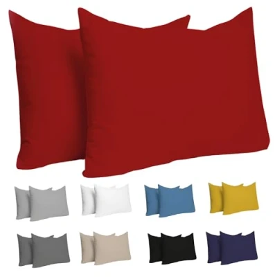 Image de Dreamzie Taie Oreiller 40x60 cm (Lot de 2) 100% Coton Jersey 150 GSM Rouge d&#039;oreiller 40 x 60 Housse Coussin Résistant et Hypoallergénique pour