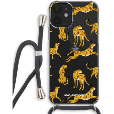 Afbeelding van Case Company® hoesje met Koord geschikt voor iPhone 12 Luipaard Telefoonhoesje Zwart Extra Bescherming aan alle Kanten en Over de Schermrand
