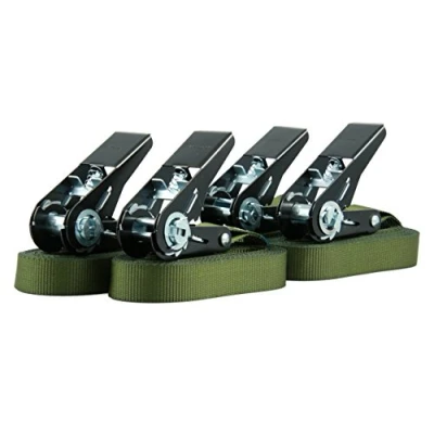 Afbeelding van Sandax Set van 4 sjorbanden met ratel, duurzame eendelige spanbanden, lengte meter (4 m), breedte 25 mm, kleur olijfgroen, TÜV gecertificeerd, belastbaar tot 900 kg, volgens DIN EN 12195 2