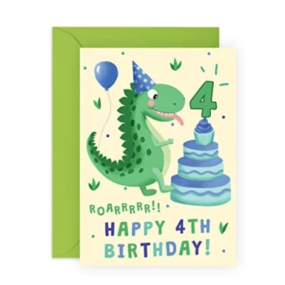 Afbeelding van Central 23 verjaardagskaart voor jongens dinosaurus 4e verjaardag kleinzoon met grappige stickers gemaakt in Groot Brittannië