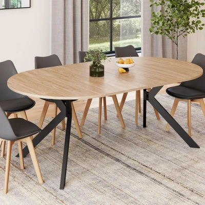 Image de Table à manger extensible ronde 110 200 cm 4 10 personnes bois et pied araignée noir