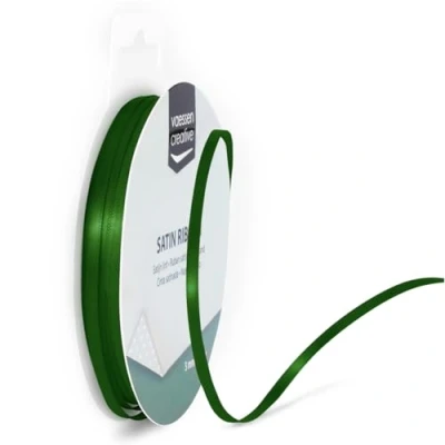 Afbeelding van Vaessen creative Satijnen lint, 3 mm x 10 m, elegante glans voor het maken van kaarten, scrapbooks, cadeauverpakkingen en andere creatieve projecten, donkergroen, m
