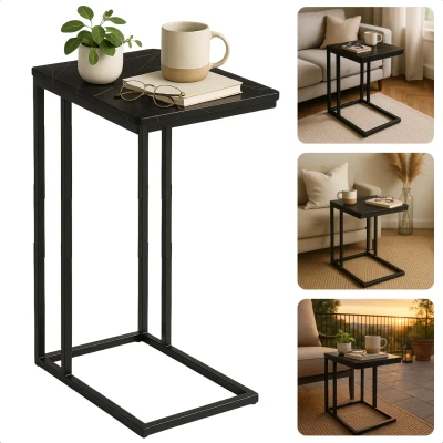 Afbeelding van Cheqo® Bijzettafel Bedtafel Laptoptafel Banktafel Bijzettafeltje Salontafel Bijzet Tafel Metaal Marmeren MDF Tafelblad Kleine Moderne Zwart