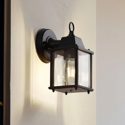 Afbeelding van Lindby buitenwandlamp Rurik, zwart, glas, aluminium, E27