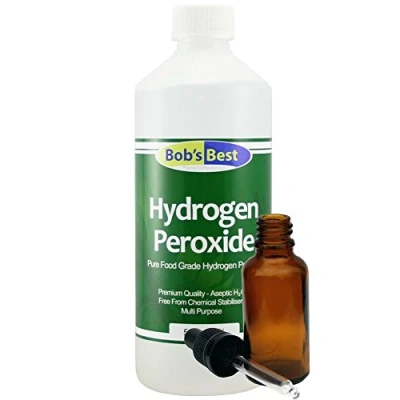 Afbeelding van Waterstofperoxide in levensmiddelenkwaliteit 3% 500 ml met 30 amberkleurige glazen druppelfles