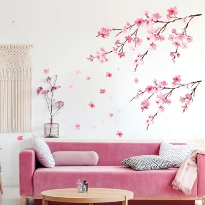 Afbeelding van DECOWALL DS6 2003 kersenbloesems aquarel muurstickers kinderkamer woonkamer muur zelfklevend huis