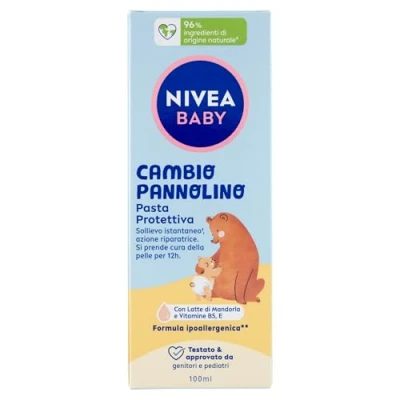 Afbeelding van NIVEA BABY Luierverschoning Beschermende pasta 100 ml, rustgevende en verzachtende luierwisselcrème, luierpasta met amandelmelk vitaminen, lichaamscrème voor pasgeborenen