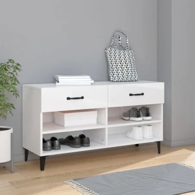 Afbeelding van Schoenenkast 102x35x55 cm bewerkt hout hoogglans wit