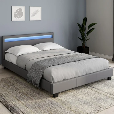 Afbeelding van Lit double NEO 140 x 190 CM PVC gris avec sommier et LED intégrées