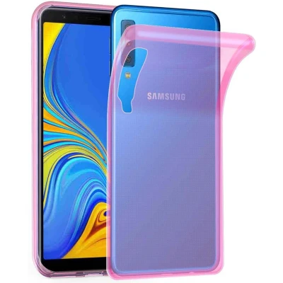 Afbeelding van Cadorabo Hoesje geschikt voor Samsung Galaxy A7 2018 in TRANSPARANT ROZE Beschermhoes gemaakt van flexibel TPU Silicone Case Cover