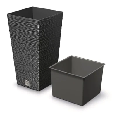 Afbeelding van Prosperplast Plantenpot/bloempot Furu Stripes voor buiten kunststof antraciet vierkant D20 x H38 cm