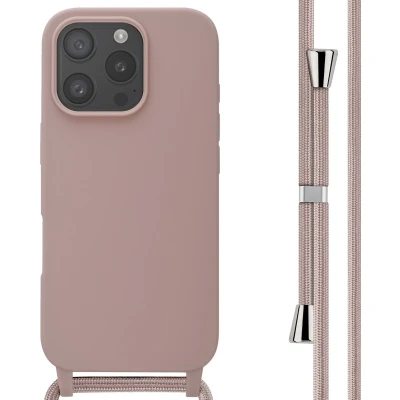 Afbeelding van imoshion hoesje Geschikt voor iPhone 16 Pro met koord Siliconen roze