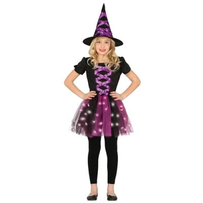 Afbeelding van Fiestas Guirca Heks Paars met LED verlichting (10 12 jaar) Halloween kostuum voor kinderen meisjes