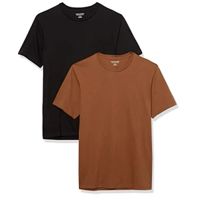 Image de Amazon Essentials Lot de 2 t shirts à manches courtes et col rond, pour homme, coupe ajustée, noir/marron, taille XS