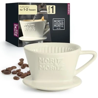 Afbeelding van Moritz &amp; Permanent koffiefilter van porselein, maat 1, herbruikbaar, compatibel met Melitta 100 filterzakken, koffiefilteropzetstuk voor 1 2 kopjes