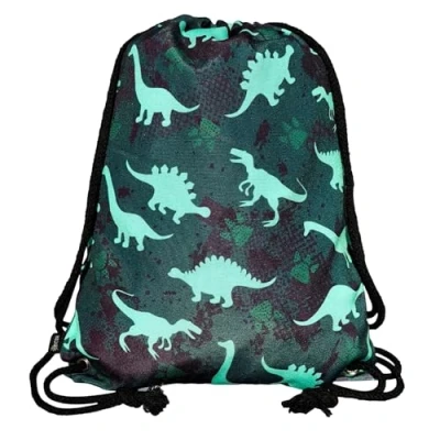 Afbeelding van HECKBO Gymtas voor meisjes en jongens, dinosaurusmotief, 40 x 32 cm, kleuterschool, rugzak, sporttas, kinderrugzak, stoffen tas, Dinosaurus