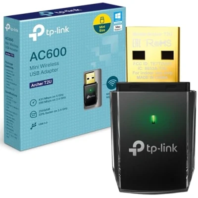 Afbeelding van TP Link Archer T2U AC 600 Mbps, wifi dongle, USB adapter, compatibel met Windows 10/8.1/8/7/XP, Mac OS X 10.9 10.14