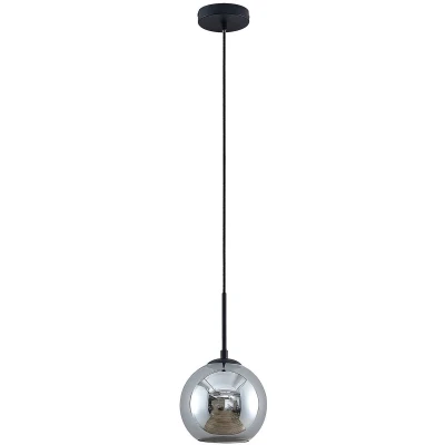 Afbeelding van Lindby hanglamp 1licht staal, glas H: 17.5 cm E27 zandzwart, rookglas