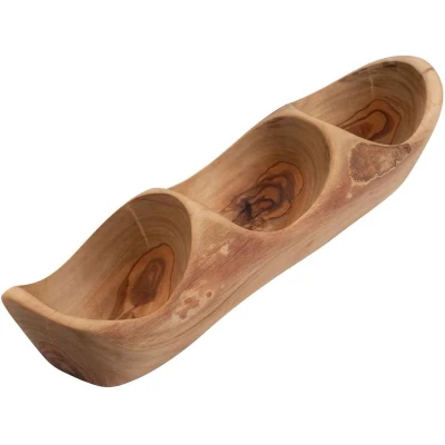 Afbeelding van Bowls and Dishes Pure Olive Wood olijfhouten borreltrio groot langwerpig BBQ tip!