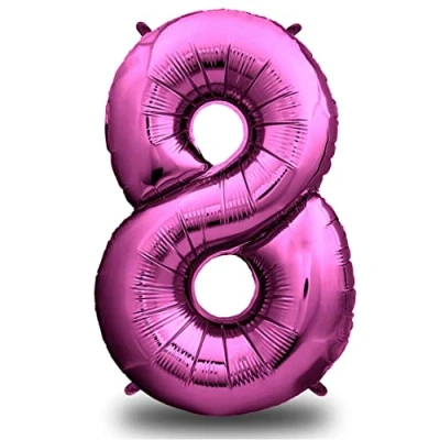 Afbeelding van ballon verjaardag XXL roze enorme folieballon in 101 cm verjaardagsdecoratie cijferdecoratie voor meisje vliegt met helium (getal 8)