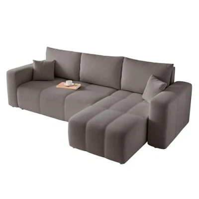 Afbeelding van GREKPOL Pedro Hoekbank met slaapfunctie en bedlade, 145 x 248 cm, 3 zits, slaapbank, donkergrijs
