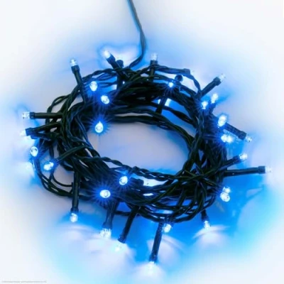 Afbeelding van hellum 151930 Lichtsnoer voor buiten, 80 leds, stroomvoorziening 7,9 m, met timer, blauw, stopcontact en transformator, groene kabel