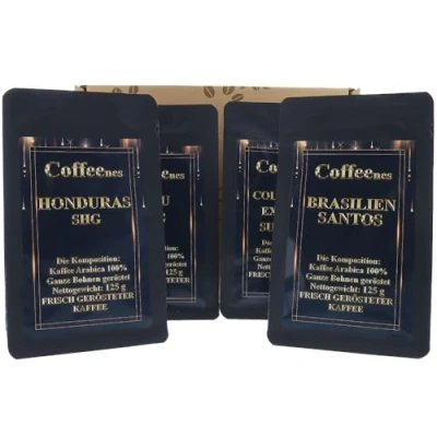 Image de Coffeenes Cafe Grains 4 x 125 g Assortiment Café Grain Saveurs Coffret Dégustation en Arabica Cadeau