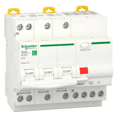 Afbeelding van Aardlekautomaat 3P+N 16A B Karakteristiek 6000A 300mA Type A Resi9 Schneider Electric R9D64716