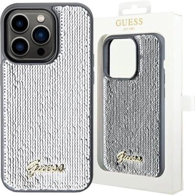 Afbeelding van Guess Sequin Script Metalen hoesje voor iPhone 14 Pro zilver