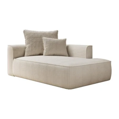 Afbeelding van Chaise longue met hoek rechts van grof beige ribfluweel PINETA L 180 cm x H 67 D 115