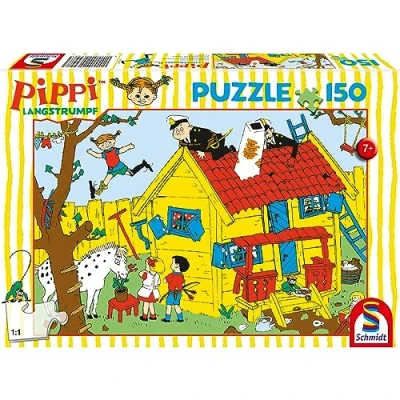 Afbeelding van Schmidt Spiele Pippi Langkous en de Villa Kunterbunt, kinderpuzzel, vanaf 7 jaar, 150 stukjes, 56448