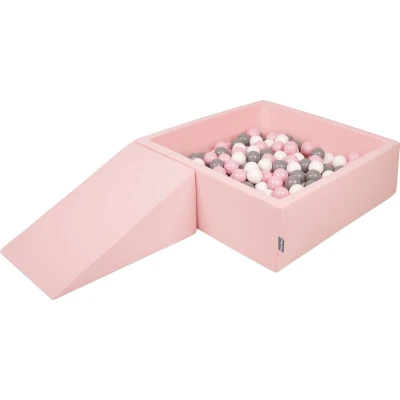Afbeelding van KiddyMoon Speelplaats van schuim met vierkante ballenbak (100 ballen) voor kinderen, Roze:Wit/Grijs/Poederroze