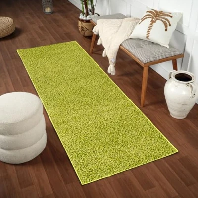 Afbeelding van SURYA Vloerkleed Hal Slaapkamer Zacht Hoogpolig Shaggy Loper Gang LILLY Groen 80x220 cm