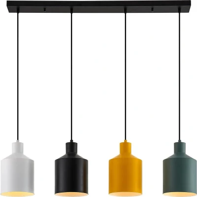 Afbeelding van Lindby hanglamp 4lichts ijzer, glas E27 zwart, wit, groen, geel