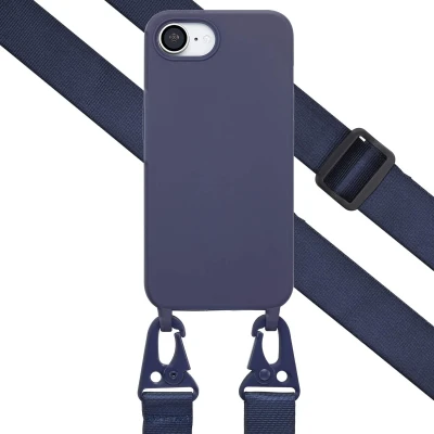 Afbeelding van Selencia hoesje Geschikt voor iPhone 16e Siliconen met afneembaar koord Donkerblauw