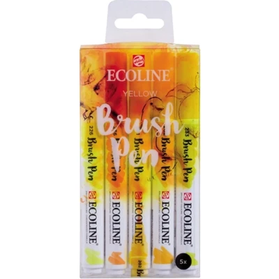 Afbeelding van Brushpen Talens Ecoline set geel blister à 5 stuks ass