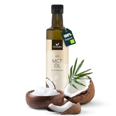 Image de FOODIN Huile MCT BIO à 100% d&#039;huile de noix coco, triglycérides chaîne moyenne (MCT), fabriquée partir coco produite, sans gluten et végétalienne, 500 ml, idéale pour