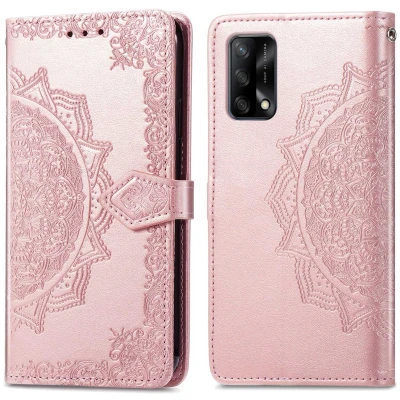 Afbeelding van iMoshion Hoesje Geschikt voor Oppo A74 (4G) Met Pasjeshouder Mandala Bookcase Rosé Goud