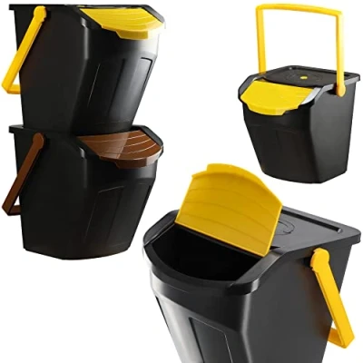 Afbeelding van KADAX 2 x 25 liter recyclingafvalemmer met deksel, voor lichte afvalscheiding, biologisch afvalbak, papier, glas (25 l)