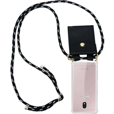 Afbeelding van Cadorabo Hoesje geschikt voor Samsung Galaxy J5 2017 in ZWART ZILVER Silicone Mobiele telefoon ketting beschermhoes met gouden ringen, koordriem en afneembare etui