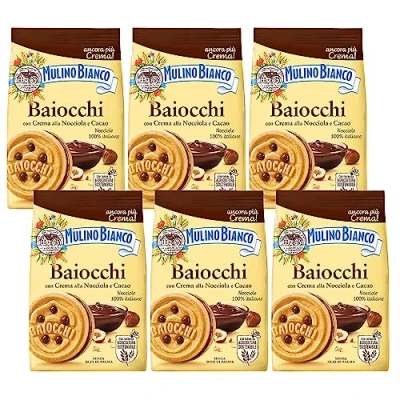 Afbeelding van MULINO BIANCO Baiocchi zandkoekkoekjes met hazelnootcrème en cacao 260 g (Cacao, x6)