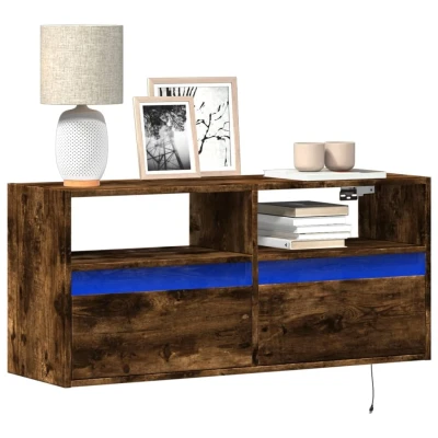 Afbeelding van Tv wandmeubel met LED verlichting 100x31x45 cm gerookt eiken