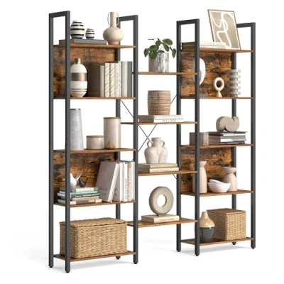 Afbeelding van VASAGLE LLS107B01 Boekenkast met 14 legplanken, metalen frame, industriële stijl, rustiek bruin en zwart, 24 x 158 166 cm